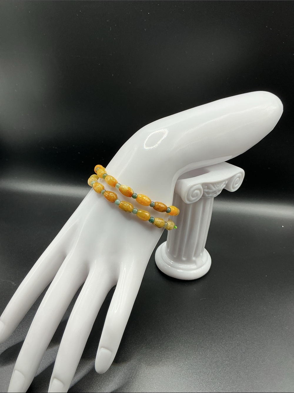 Natural Orange & Green Jade Rice Bead Stretch Bracelet